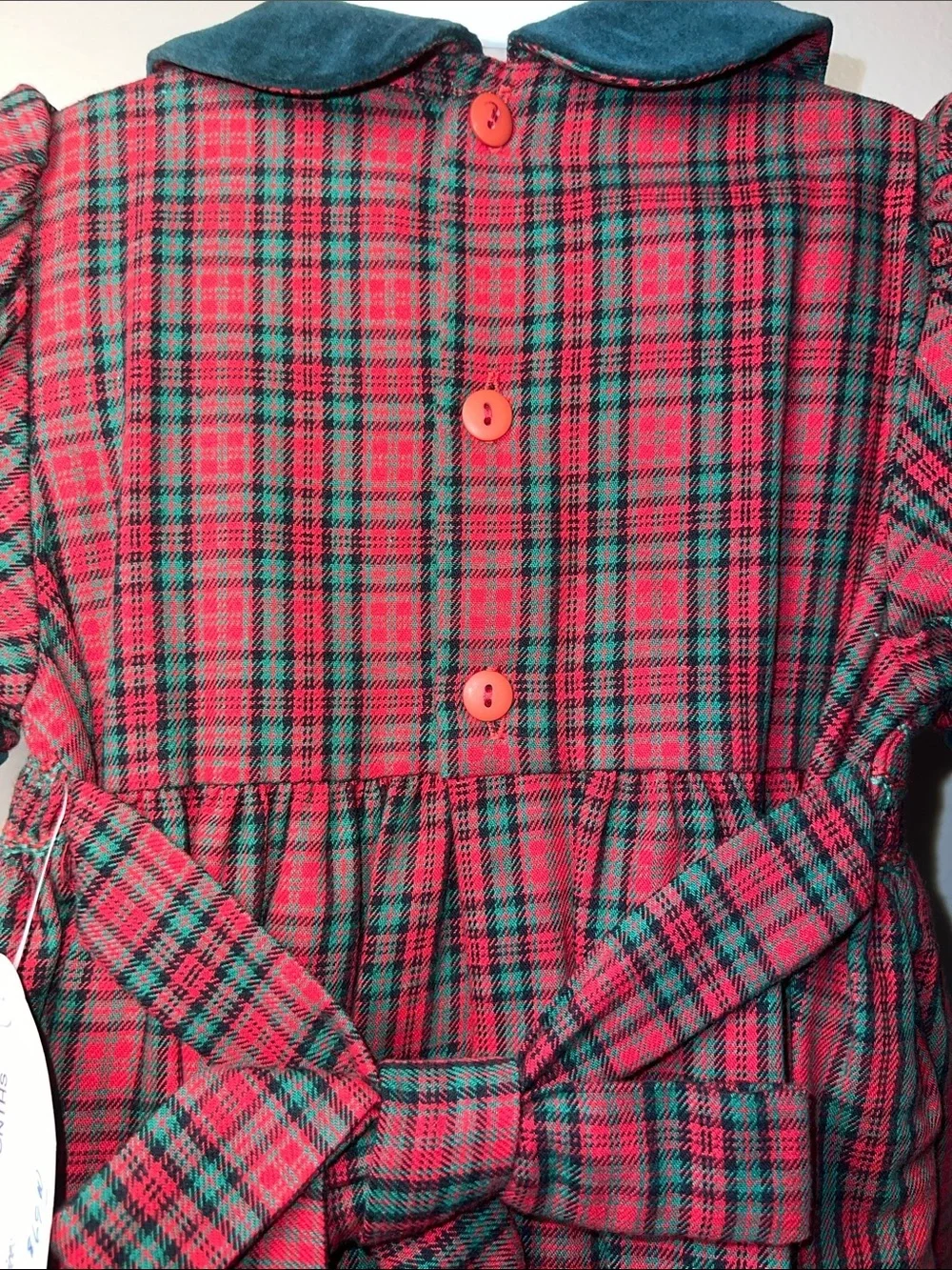 Vintage Red Holiday Plaid Dress With Velvet collar and cuffs - 12M 24M 2Y 3Y​